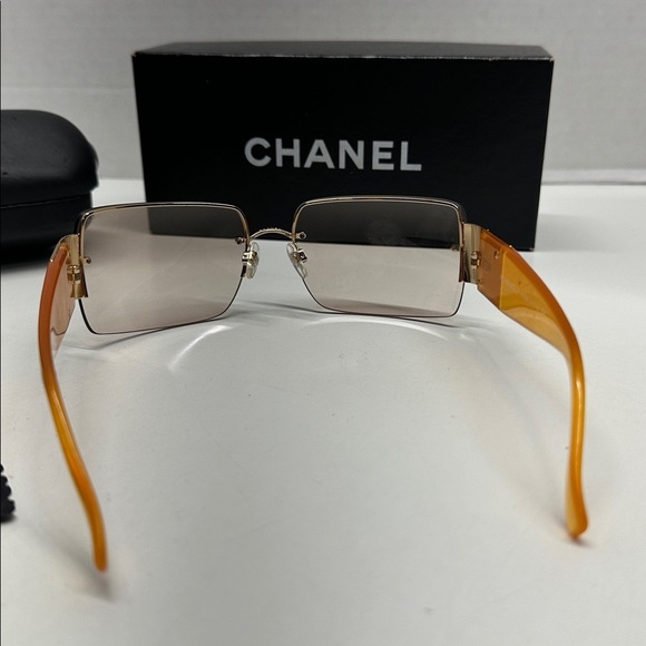 Chanel Crystal Coco CC Logo Sunglasses Vintage Amber Orange Gold Y2K 4095-B Case main image 4